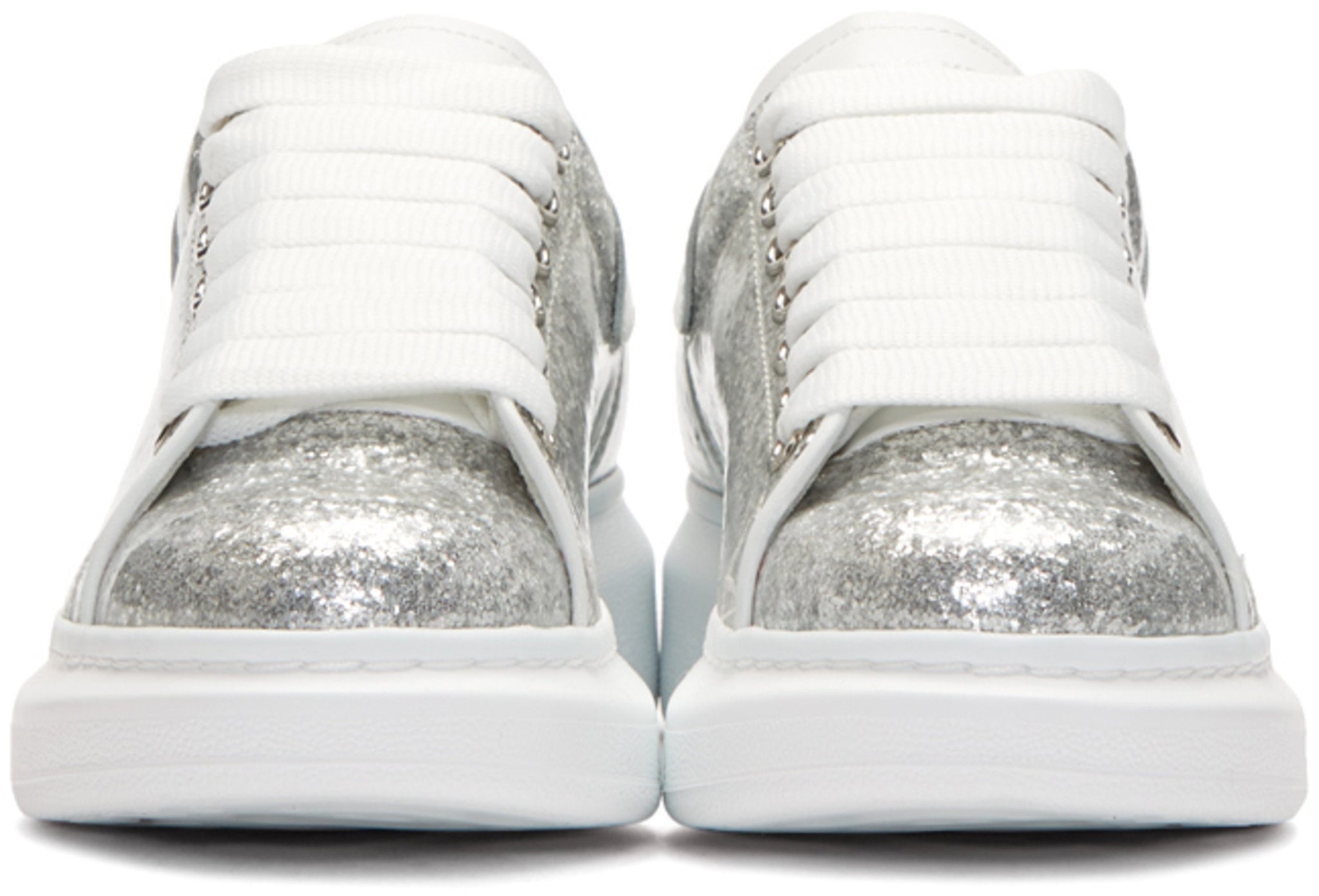 Alexander McQueen Glitter Oversized Sneakers 'Silver & White'