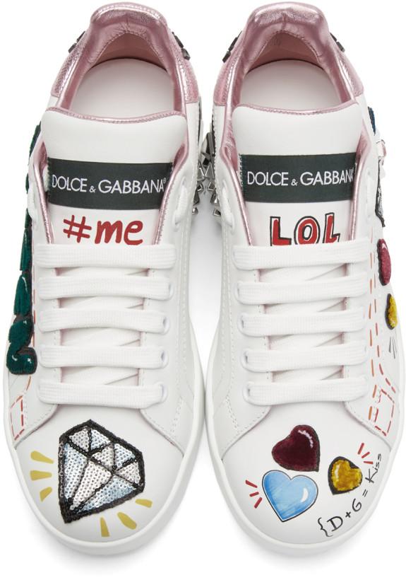 Dolce & Gabbana Velvet Queen Portofino Sneakers 'White & Pink'