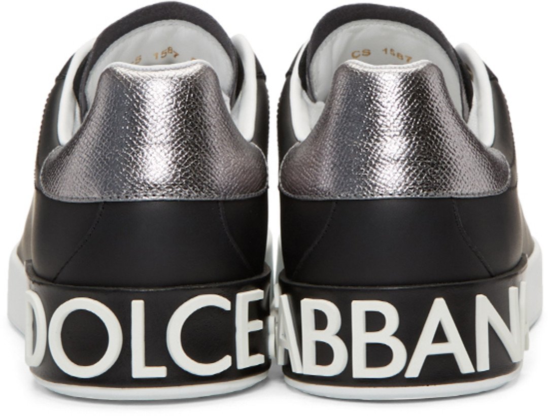 Dolce & Gabbana Portofino Logo Sneakers 'Black & Silver'