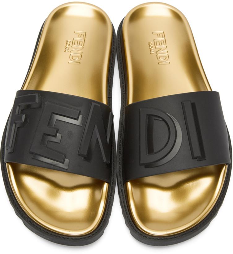 Fendi Rubber 'Fendi Vocabulary' Sandals 'Black & Gold'